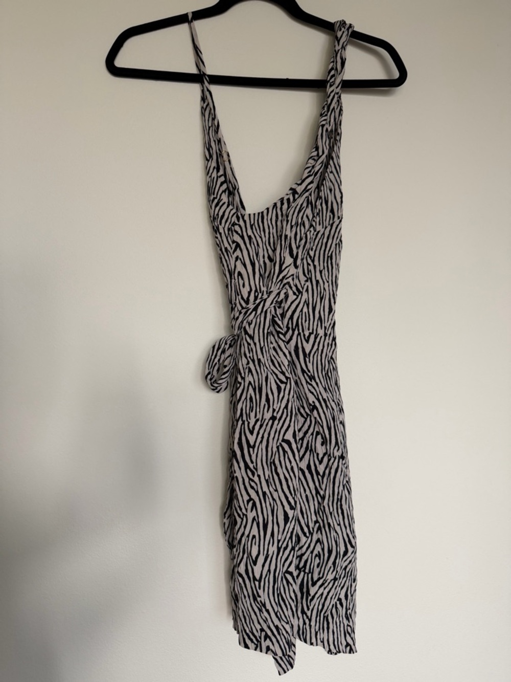Nanushka Black and White Zebra-Print Mini Wrap Dress